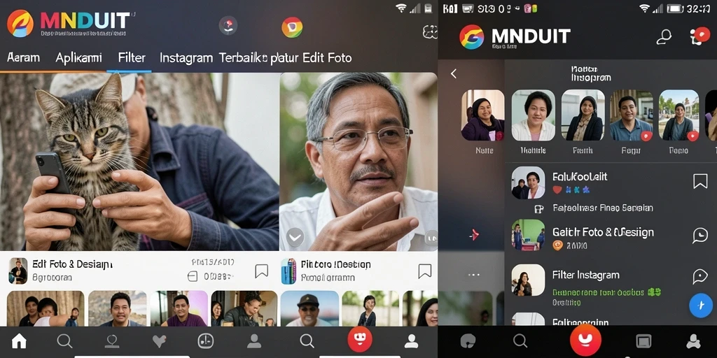 Antarmuka MNDUIT yang sederhana dengan beragam filter Instagram.
