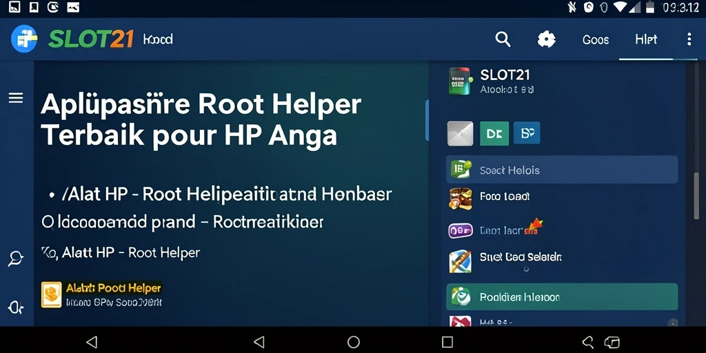 Tampilan antarmuka SLOT21 dengan berbagai fungsi Root Helper yang mudah diakses.