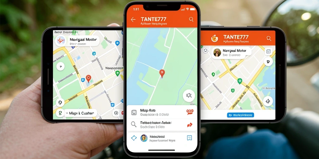 Antarmuka aplikasi TANTE777 untuk navigasi motor yang user-friendly.