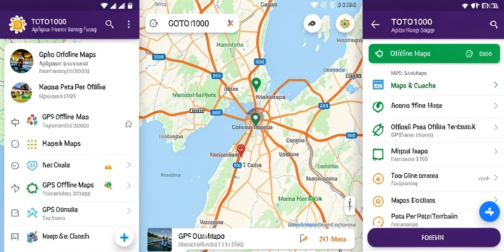 Tampilan antarmuka TOTO1000 dengan peta GPS offline yang berfungsi.